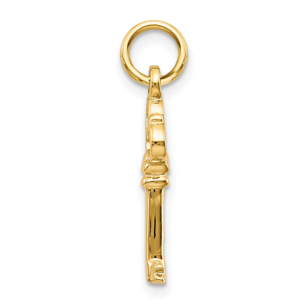 10K Solid Gold Key Charm with Polished Finish  Elegant, Themed Design