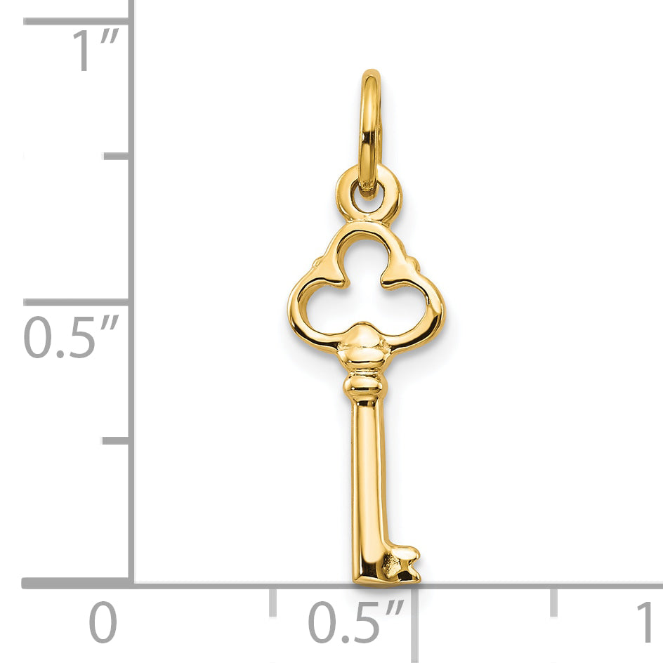 10K Solid Gold Key Charm with Polished Finish  Elegant, Themed Design