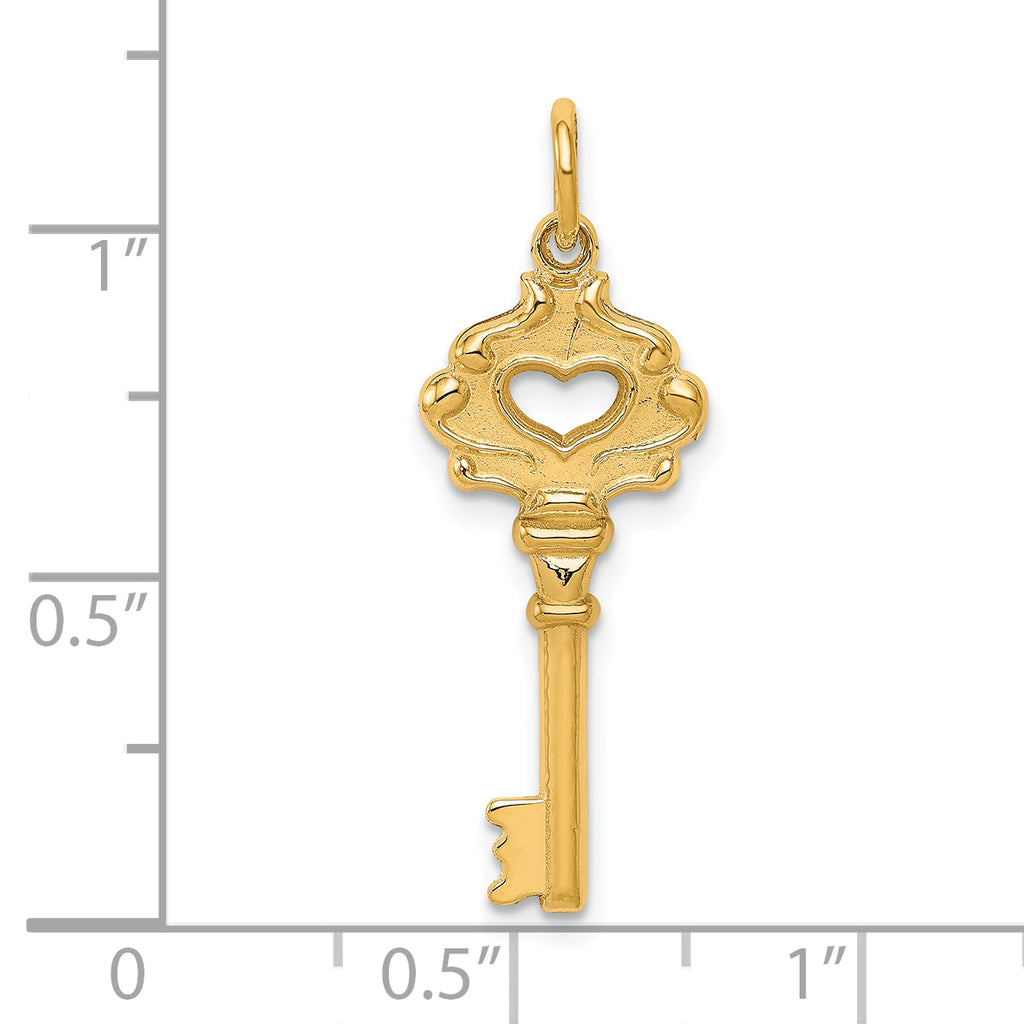 10K Gold Polished Key Charm Pendant with Elegant Themed Design
