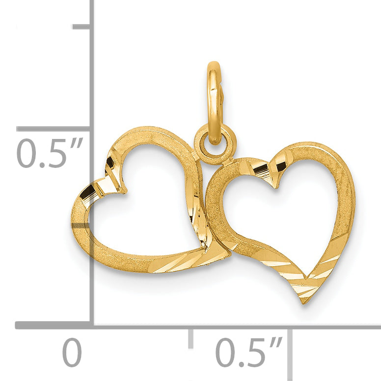 10K Yellow Gold Heart Charm with Polished Diamond-Cut Finish