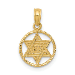 10K Star of David in Circle Frame Pendant