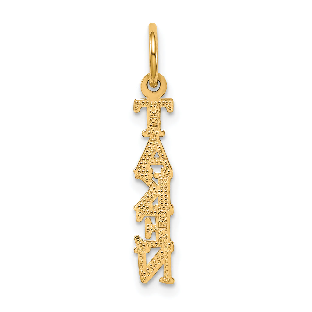 10K Yellow Gold Polished TAKEN Charm Pendant  Elegant Solid Design