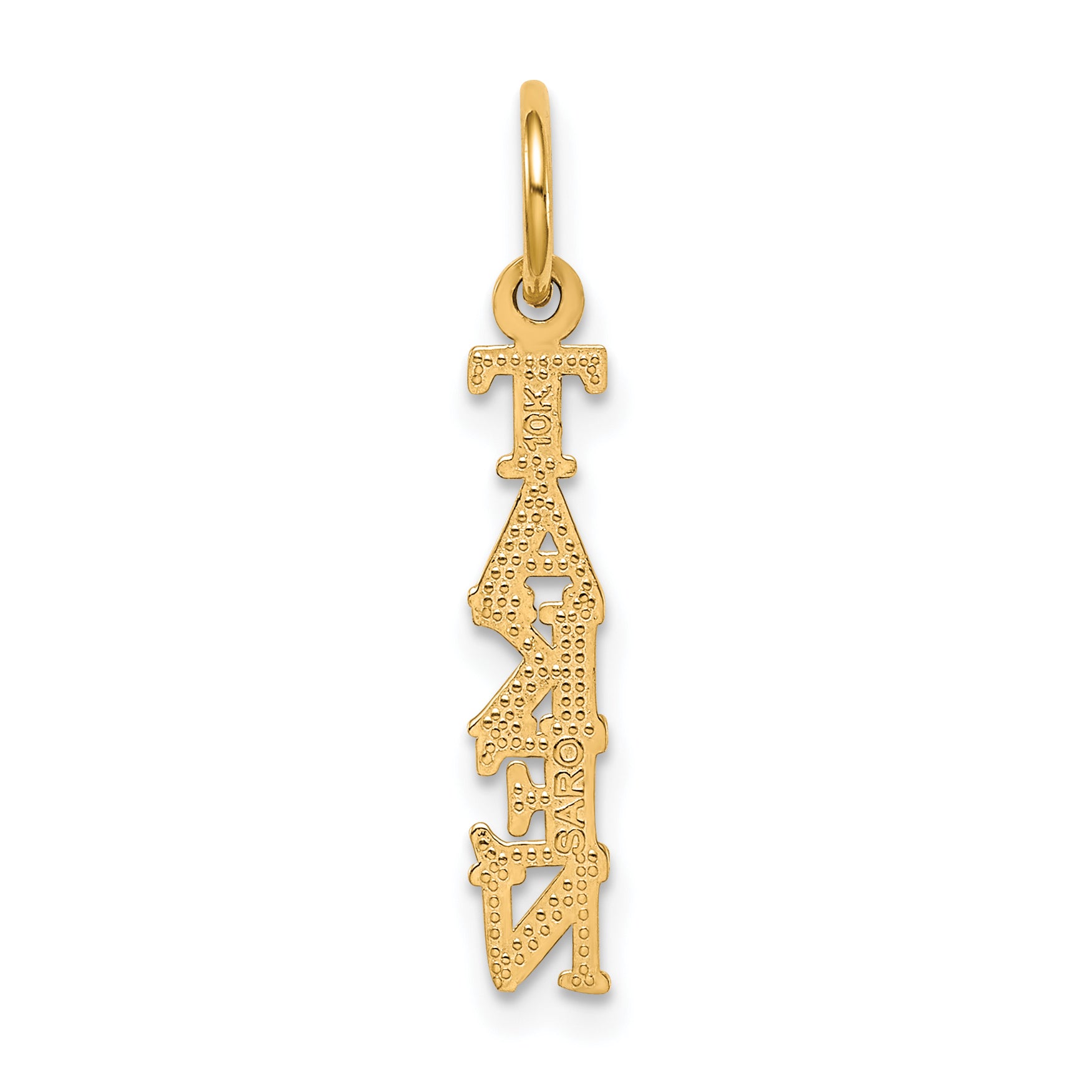 10K Yellow Gold Polished TAKEN Charm Pendant  Elegant Solid Design