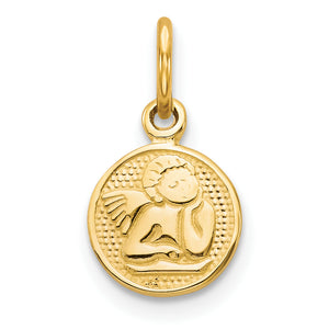 Small Round Angel Charm in 10K Yellow Gold, 15mm - Sophia Jewelers