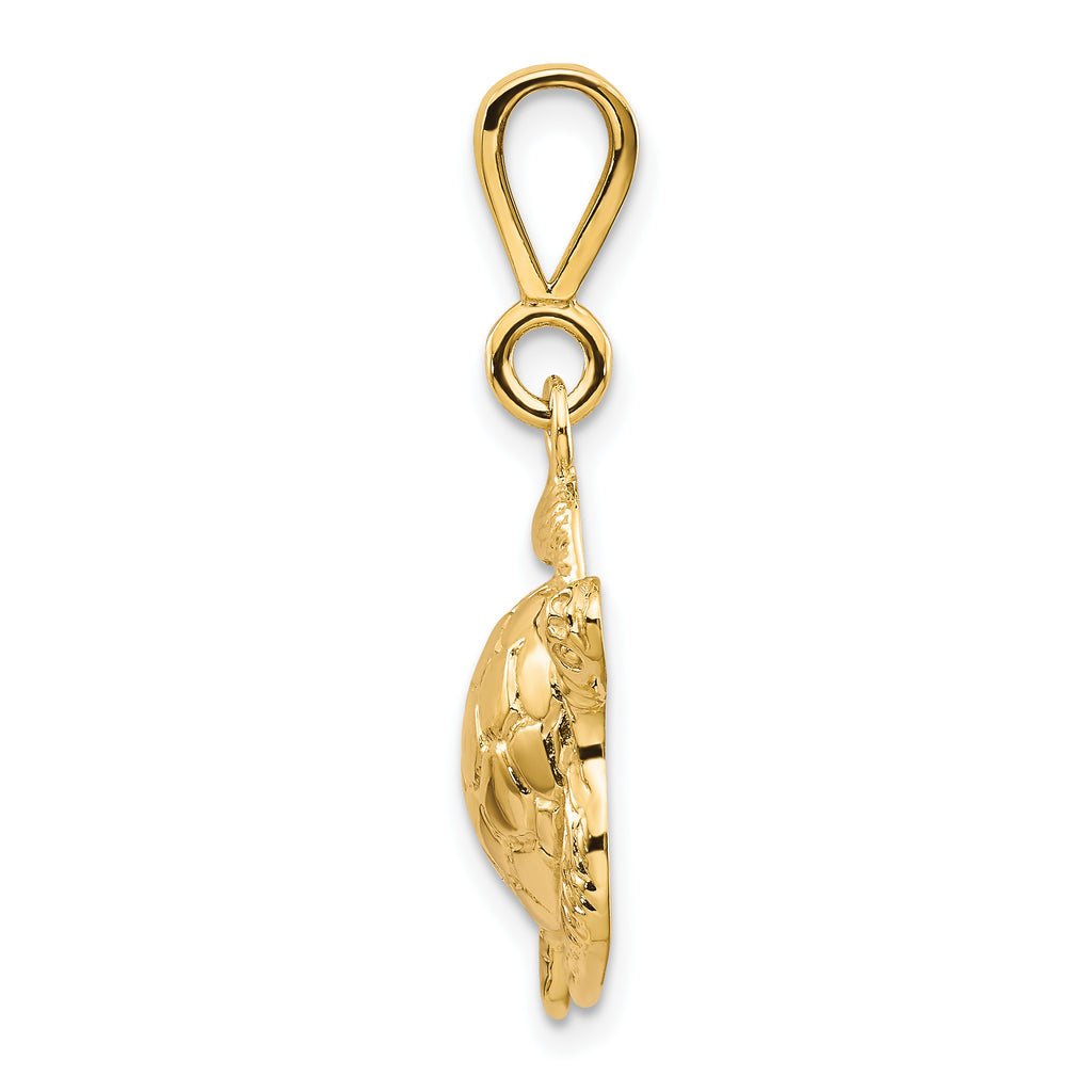 10K Gold Polished Turtle Pendant with Solid Design 30mm
