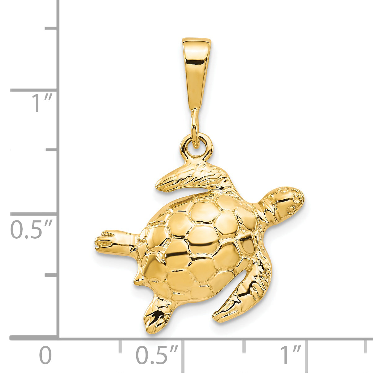 10K Gold Polished Turtle Pendant with Solid Design 30mm