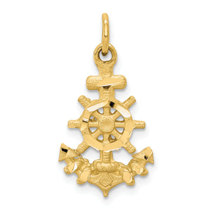 Anchor & Ship's Wheel Charm in 10K Yellow Gold, 25mm Diamond-Cut - Sophia Jewelers