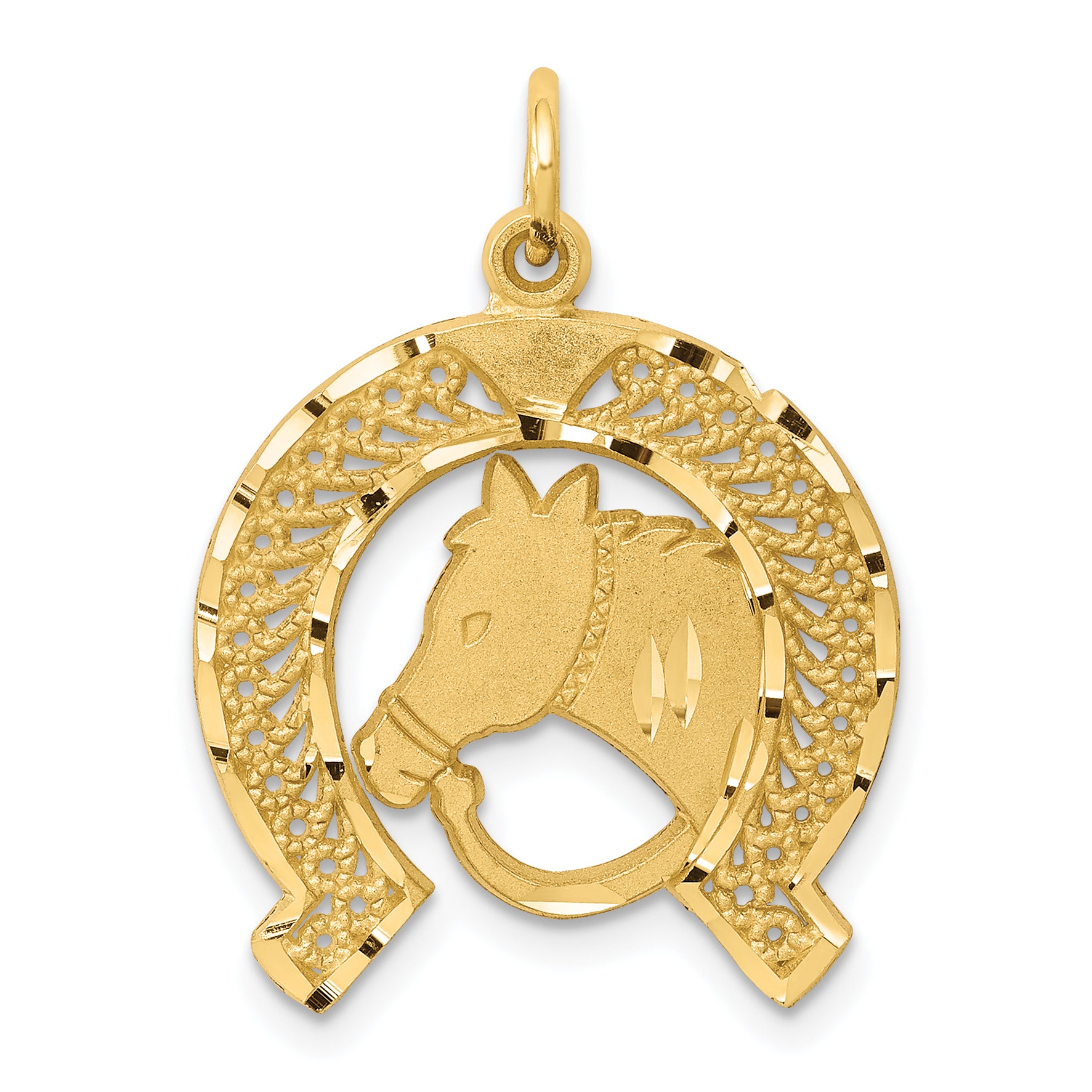 10k Solid Flat-Backed Horsehead in Horseshoe Charm Main image
