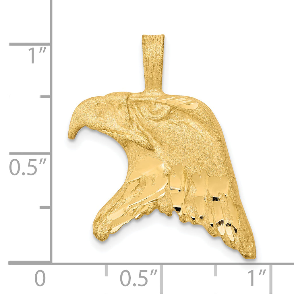 10K Solid Gold Eagle Head Charm with Polished Diamond-Cut Finish