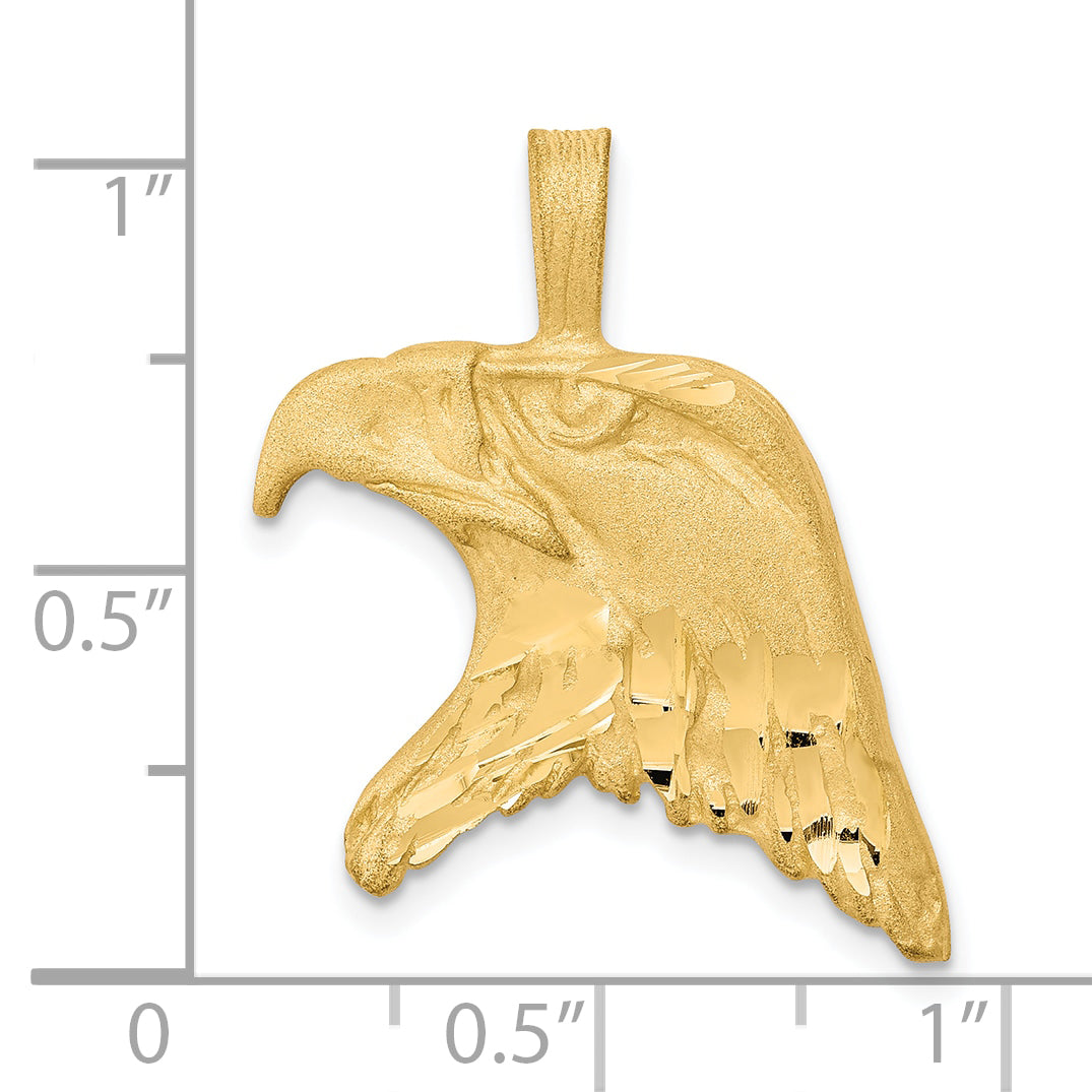 10K Solid Gold Eagle Head Charm with Polished Diamond-Cut Finish