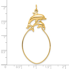 10K Gold Double Dolphin Polished Charm Holder  Elegant Marine Design