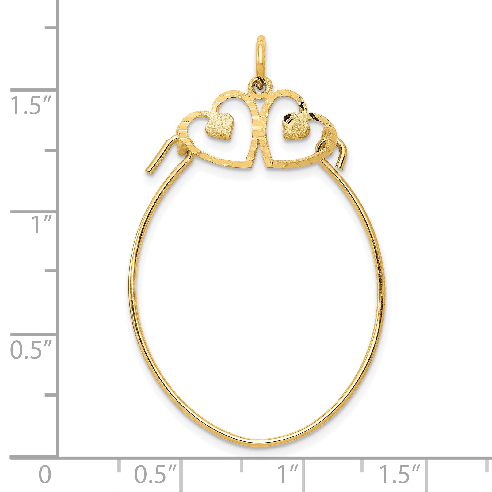 10K Yellow Gold Double Heart Charm Holder with Polished Finish