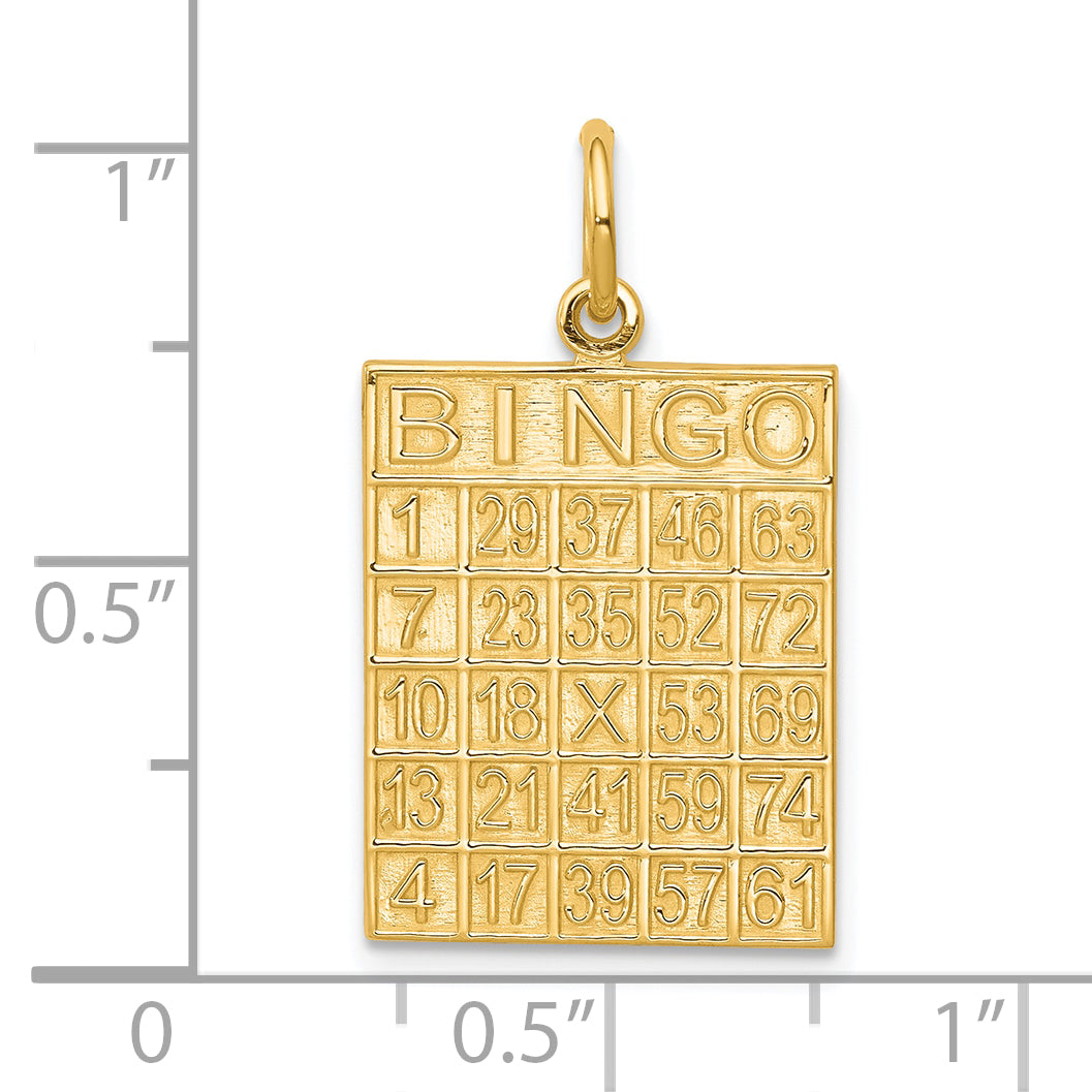 10K Solid Gold Bingo Card Charm with Polished Finish  Playful & Elegant