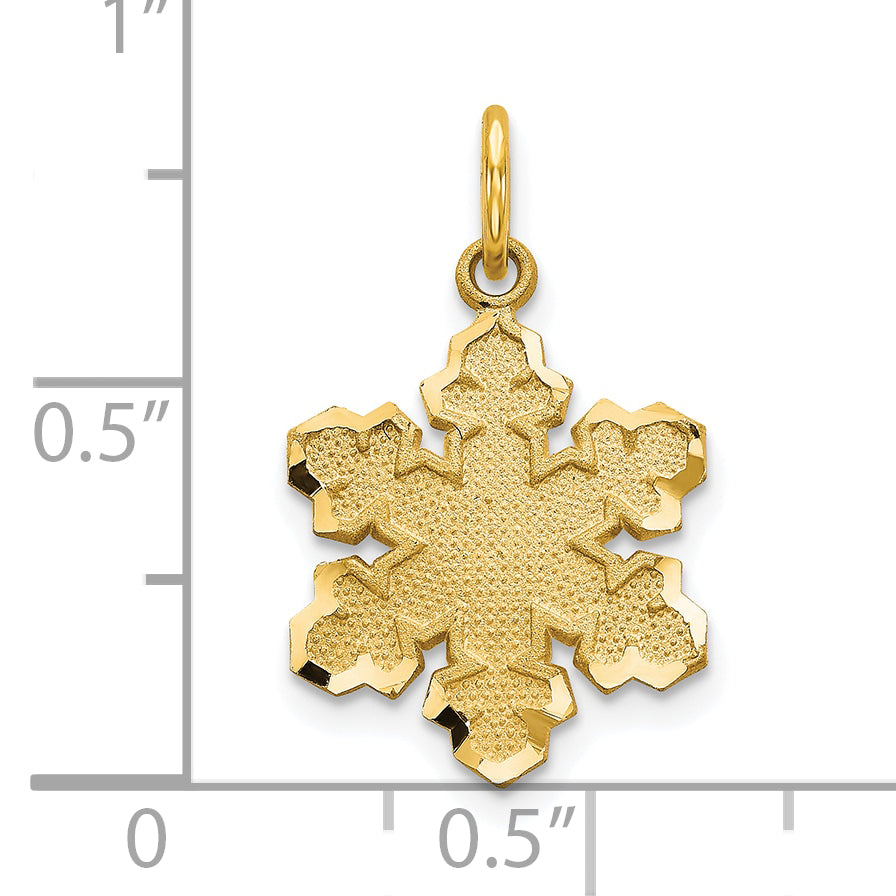 10K Solid Gold Snowflake Charm with Satin Brushed Finish  Elegant, Timeless Design