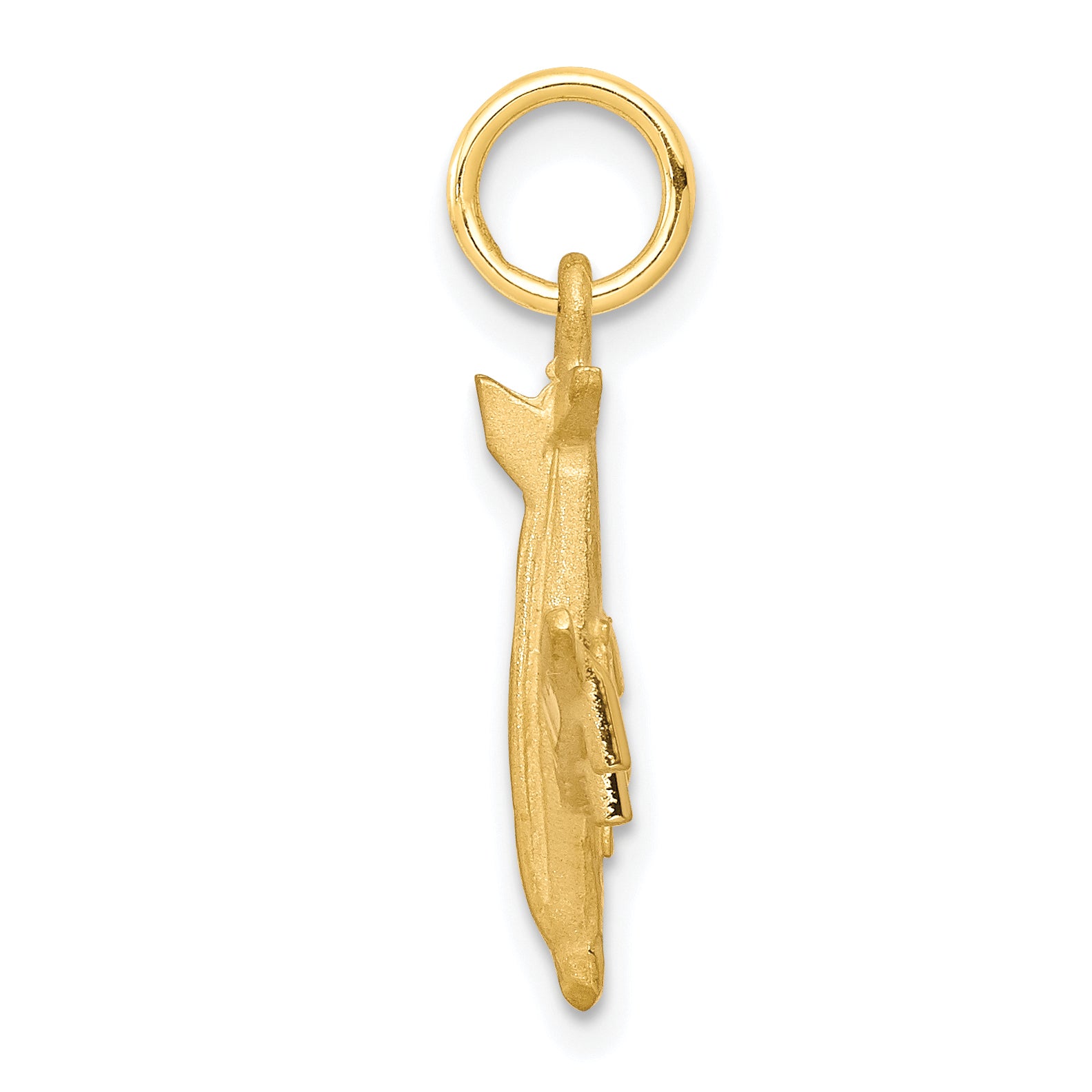 10K Gold 3D Airplane Charm with Satin Brushed Finish Elegant Travel-Inspired Jewelry