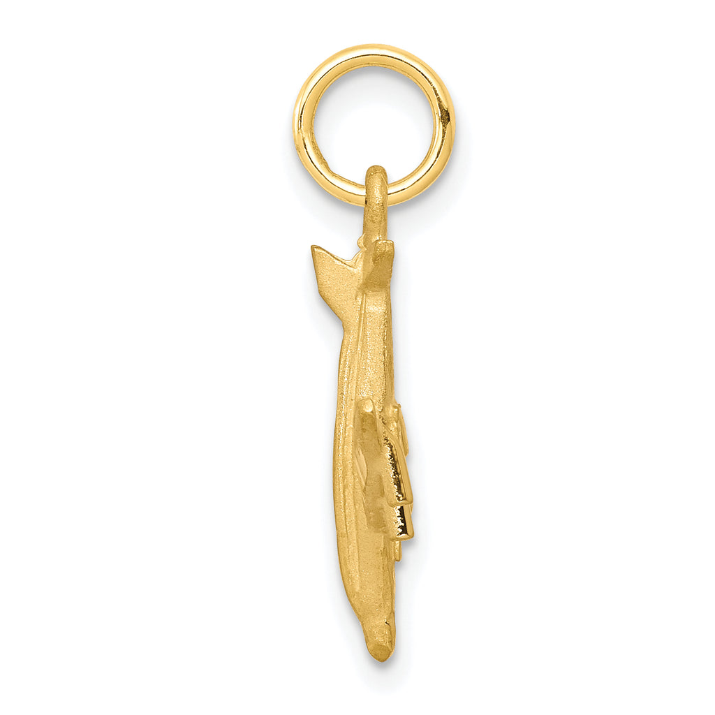 10K Gold 3D Airplane Charm with Satin Brushed Finish Elegant Travel-Inspired Jewelry