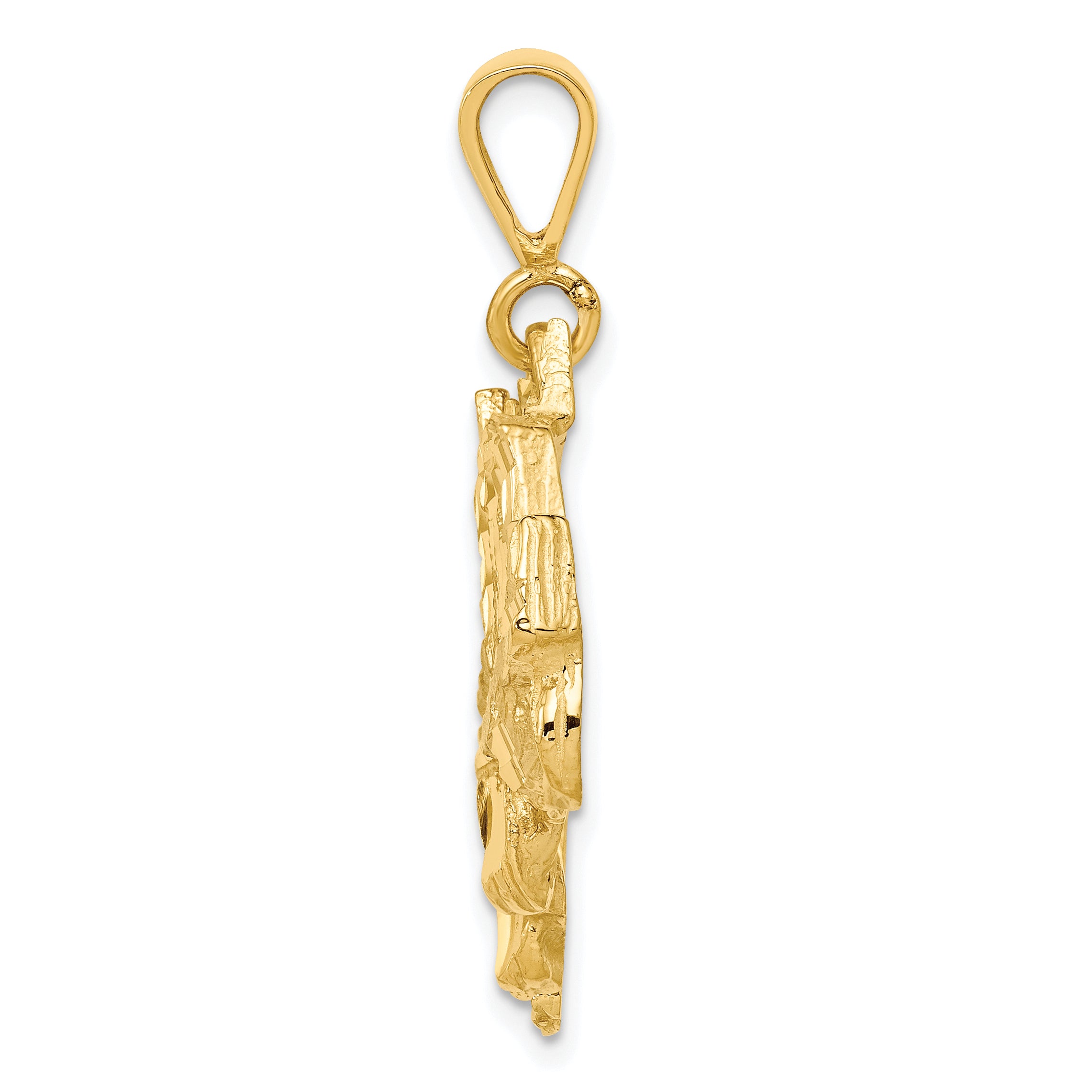 10K Gold Solid Diamond-Cut Trailer Charm Pendant, Polished Finish 30mm