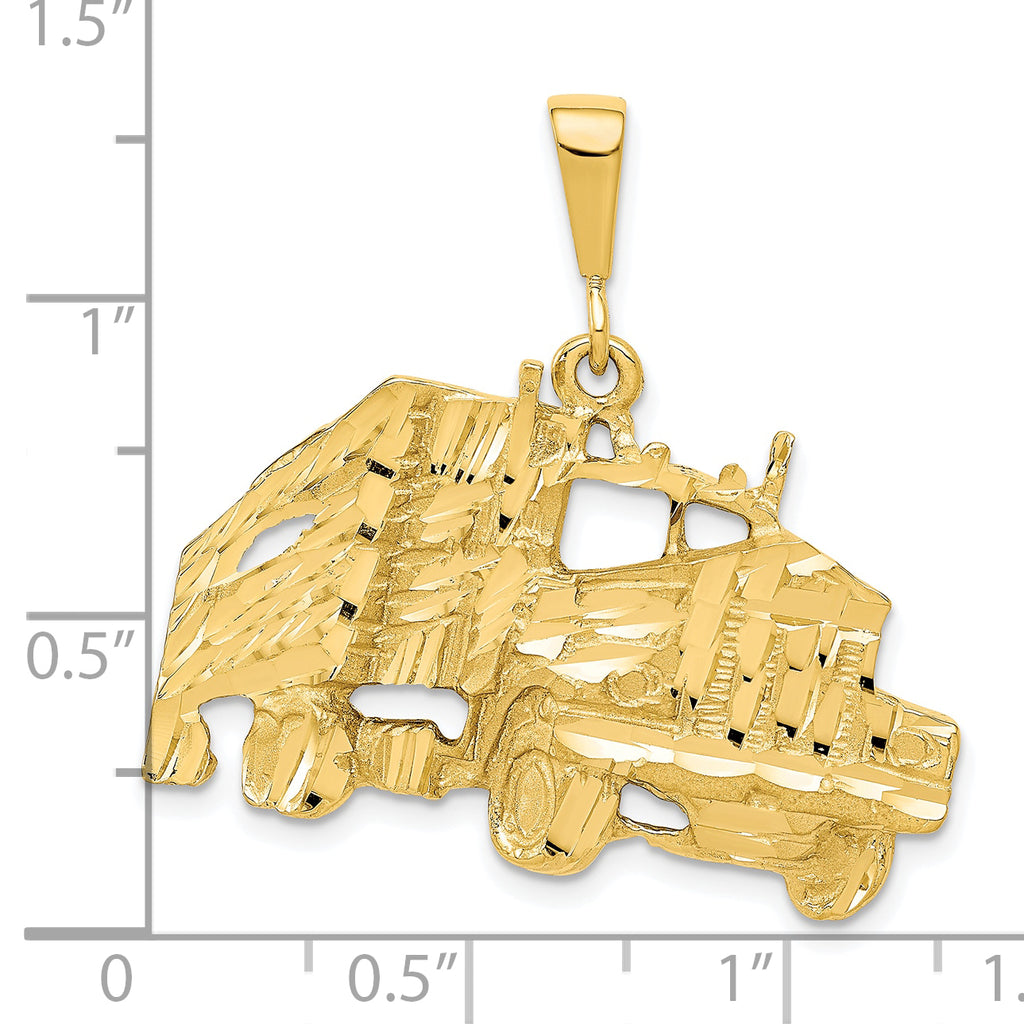 10K Gold Solid Diamond-Cut Trailer Charm Pendant, Polished Finish 30mm