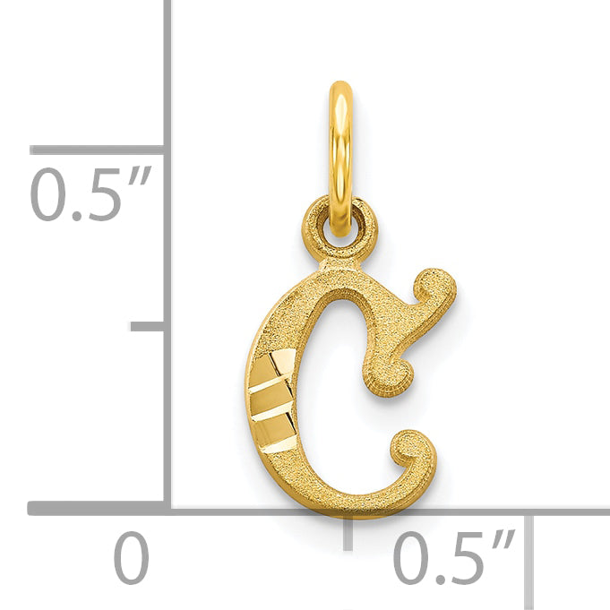 10K Gold Initial C Charm with Polished Finish  Elegant and Solid
