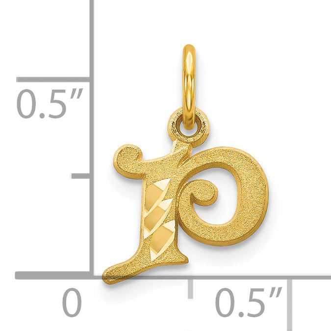 10K Gold Polished Initial P Charm  Elegant Solid Design