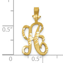 10K Gold Diamond-Cut Initial A Charm with Polished Grooved Design