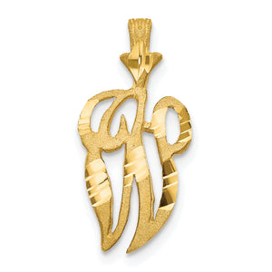 Initial W Pendant in 10K Yellow Gold, Satin & Diamond-Cut - Sophia Jewelers