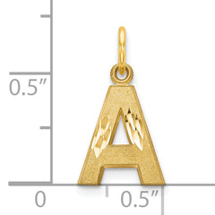 10K Gold Satin Diamond-Cut Initial A Charm  Elegant Polished Finish
