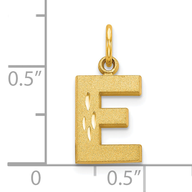 10K Yellow Gold Initial E Charm with Brushed Finish  Solid and Elegant