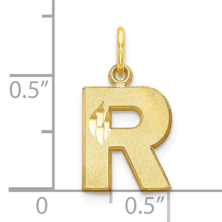 10K Gold Brushed Initial R Charm Elegant Solid Design