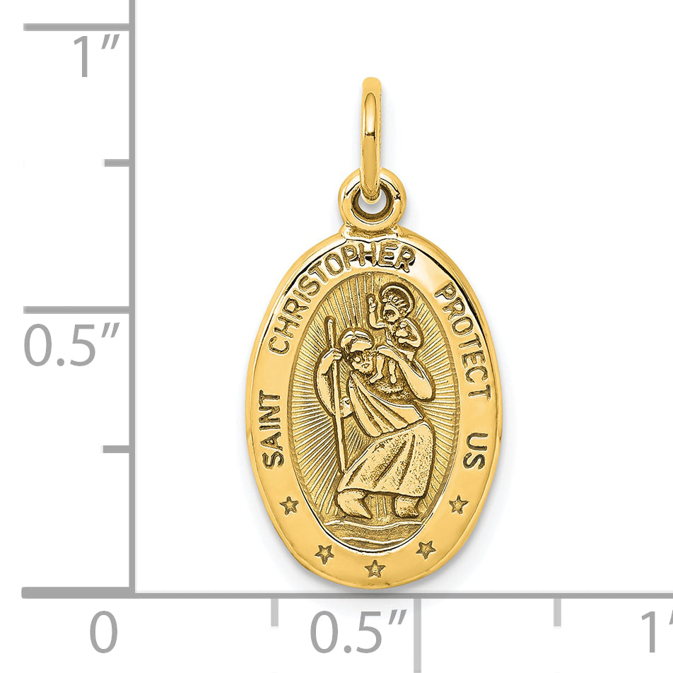 10k Solid Satin Polished St. Christopher Pendant