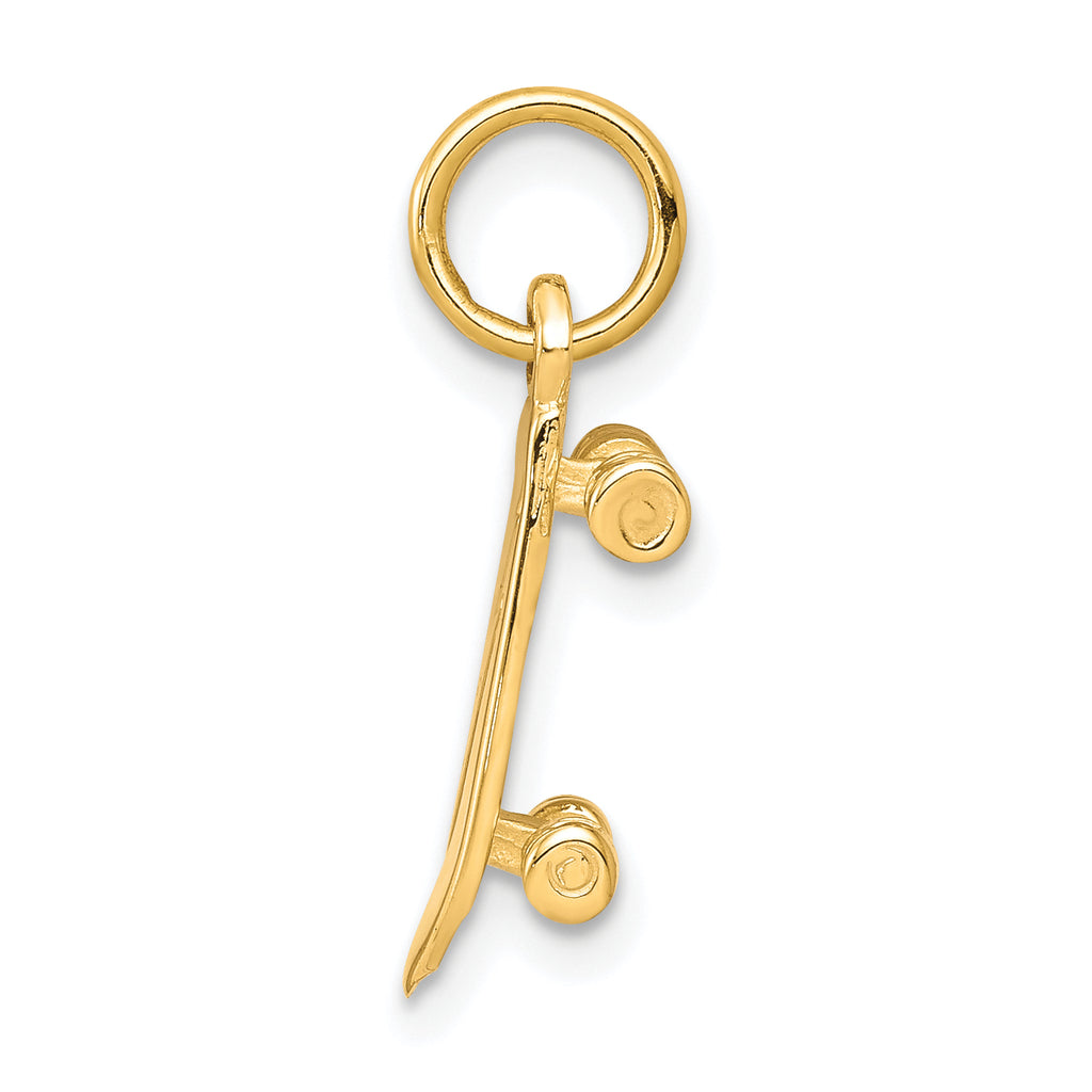 10K Gold Solid 3D Skateboard Charm with Polished Finish