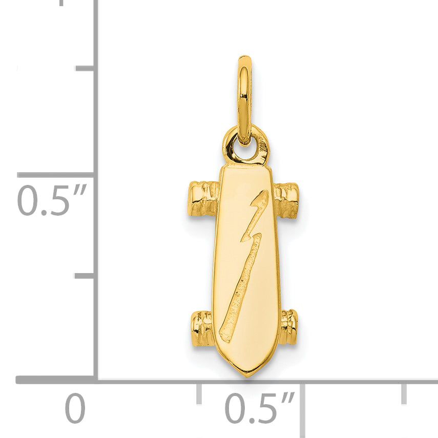 10K Gold Solid 3D Skateboard Charm with Polished Finish