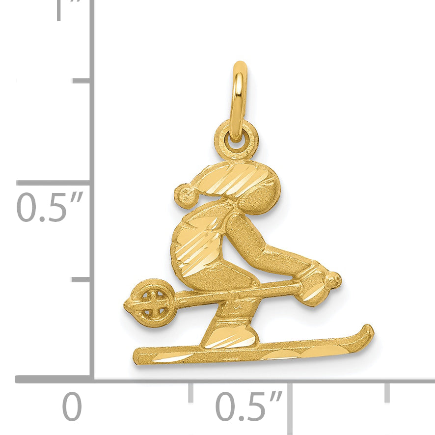 10K Gold Diamond-Cut Skier Charm with Polished Finish