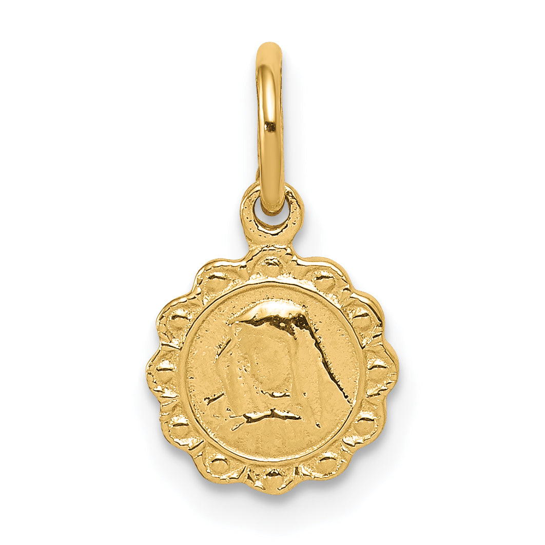 10k Solid Satin Polished Our Lady of Sorrows Disc Pendant