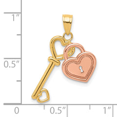 10K Two-Tone Gold Heart and Key Charm with Polished Finish