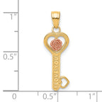 10K Two-Tone Gold I Love You Key Charm with Polished Finish