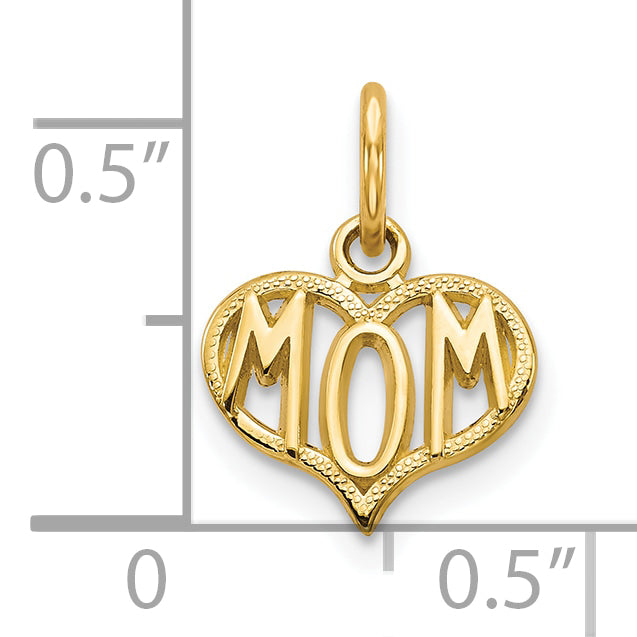 MOM Heart Charm in 10K Yellow Gold