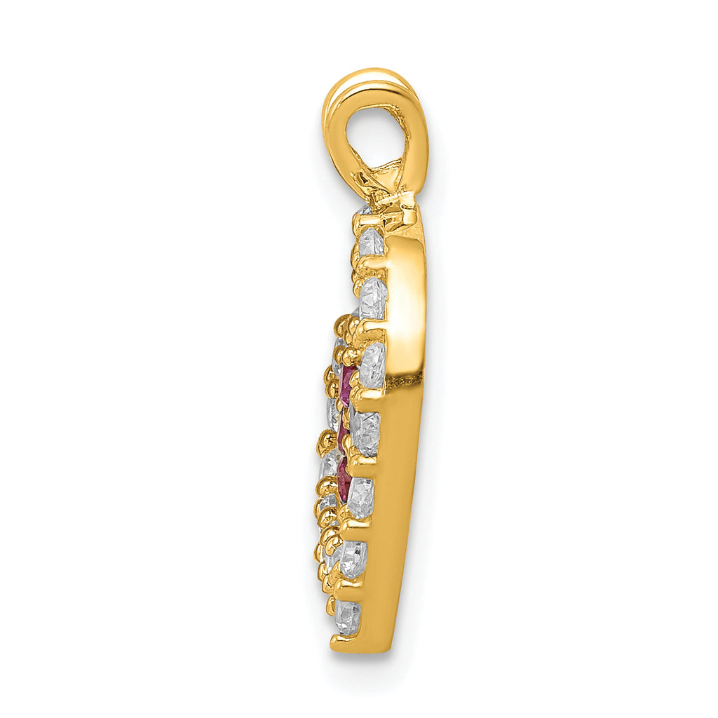 10K Gold Heart & Flower CZ Pendant with Polished Finish