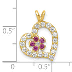 10K Gold Heart & Flower CZ Pendant with Polished Finish