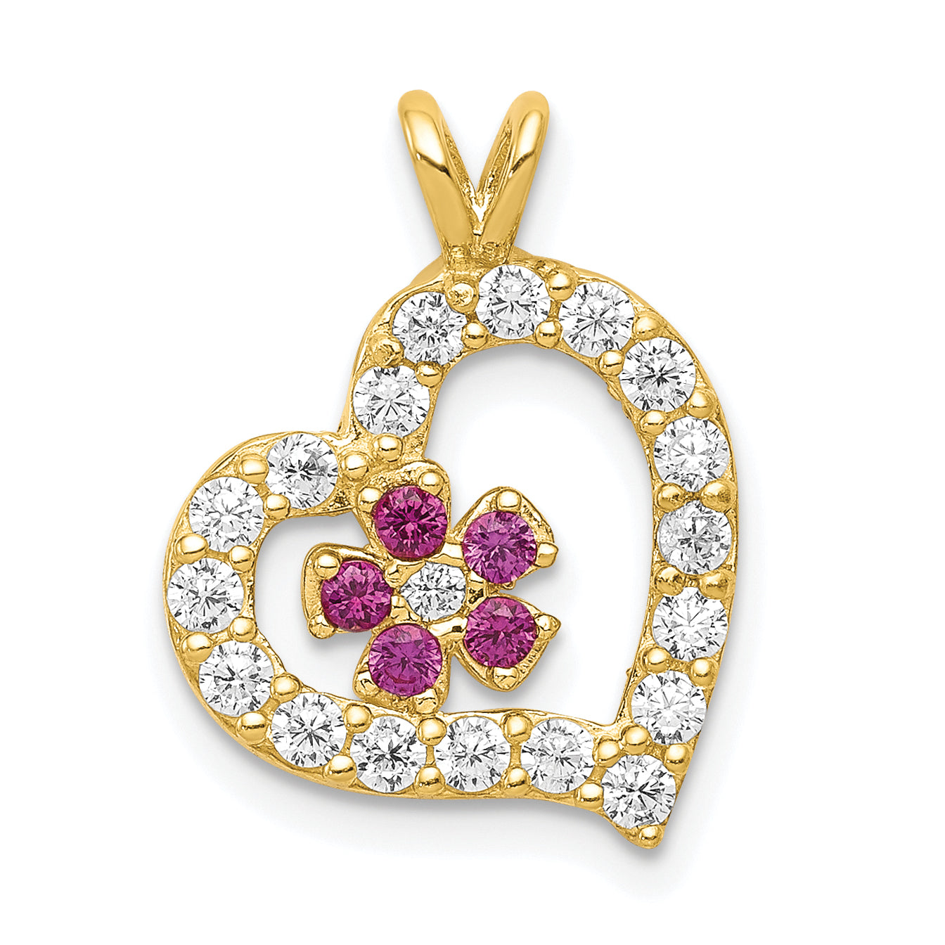 10k CZ Heart & Flower Pendant Main image