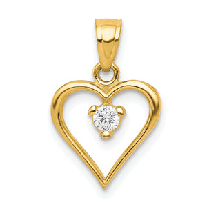 Cubic Zirconia Heart Charm in 10K Yellow Gold, 15mm - Sophia Jewelers