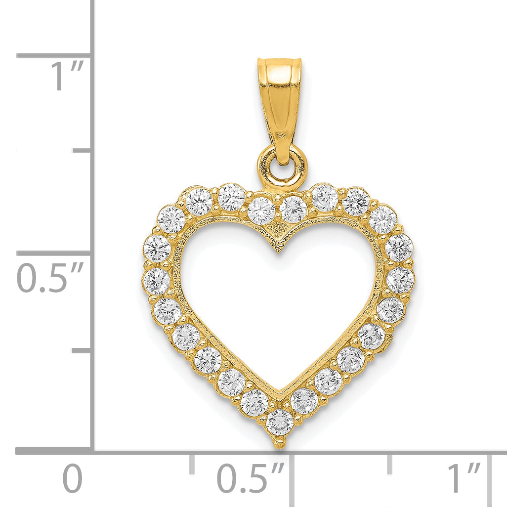 10K Gold Heart Pendant with CZ Stone in Polished Solid Design