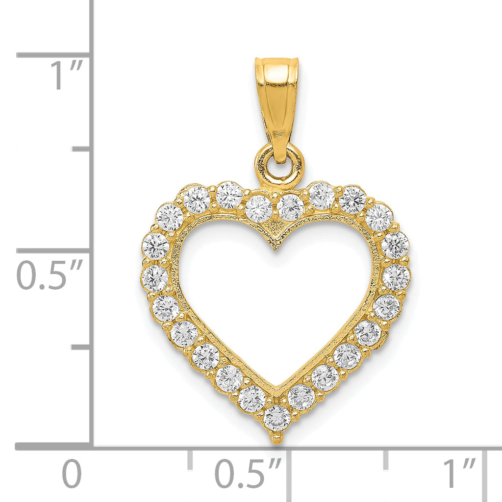 10K Gold Heart Pendant with CZ Stone in Polished Solid Design