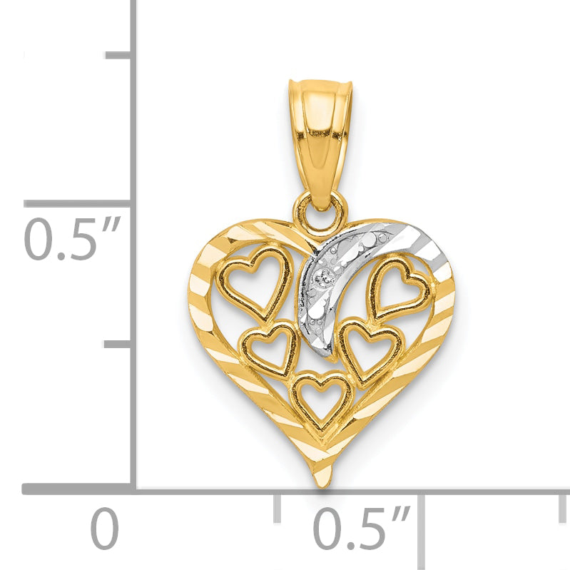 10K Yellow Gold Heart Charm with Rhodium Accent and Polished Finish