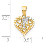 10K Yellow Gold Heart Charm with Rhodium Accent and Polished Finish