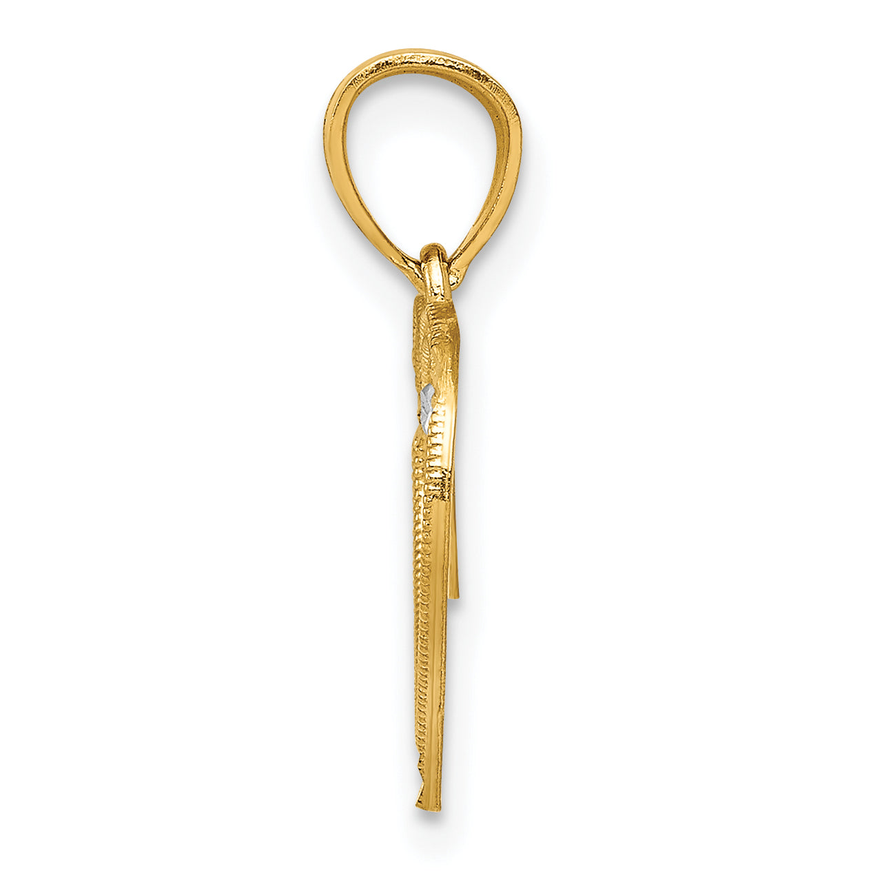 10K Gold Heart Charm with Rhodium Accents and Polished Finish