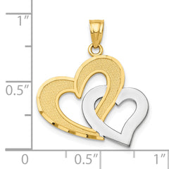 10K Gold Double Heart Pendant with Rhodium Accents  Elegant and Timeless Charm