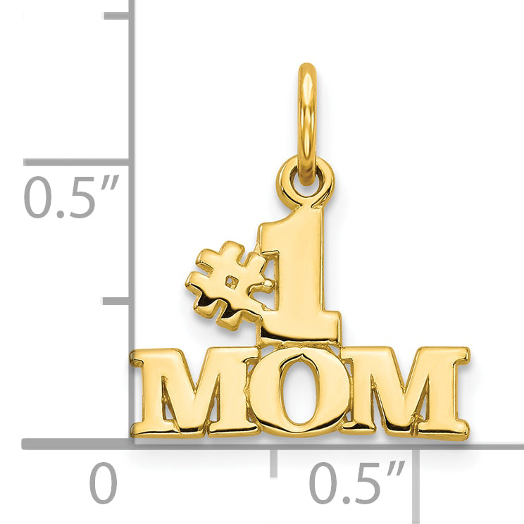 10K Gold Polished #1 MOM Charm Solid, Elegant Gift