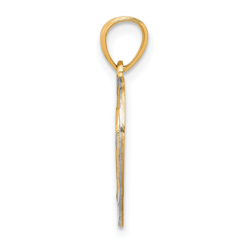 10K Gold Heart Charm with Rhodium Accents, Polished Elegant Design