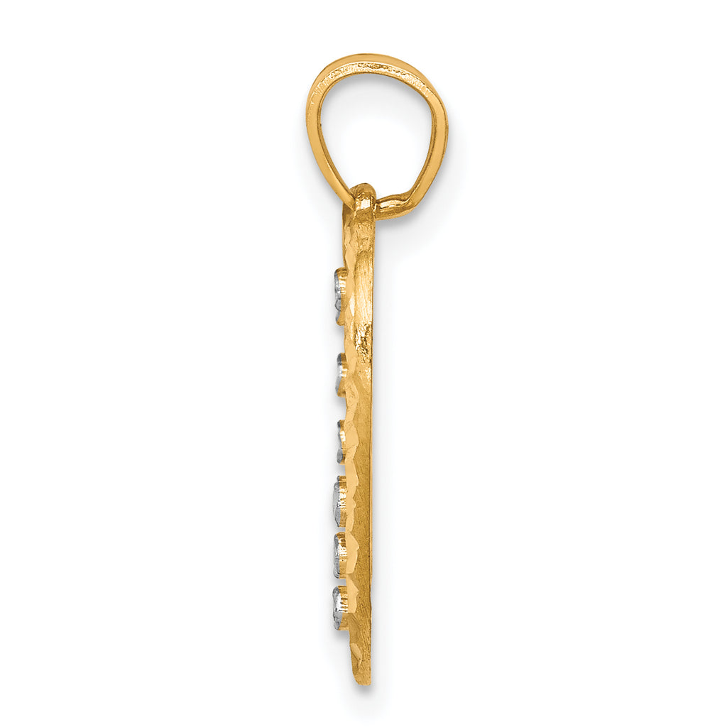 10K Gold Heart Charm with Rhodium Accent Polished Finish